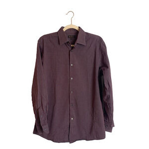 Ben Sherman Button Shirt Sz M Striped 15.5 Gray Brick Red Flip Cuff 32-33